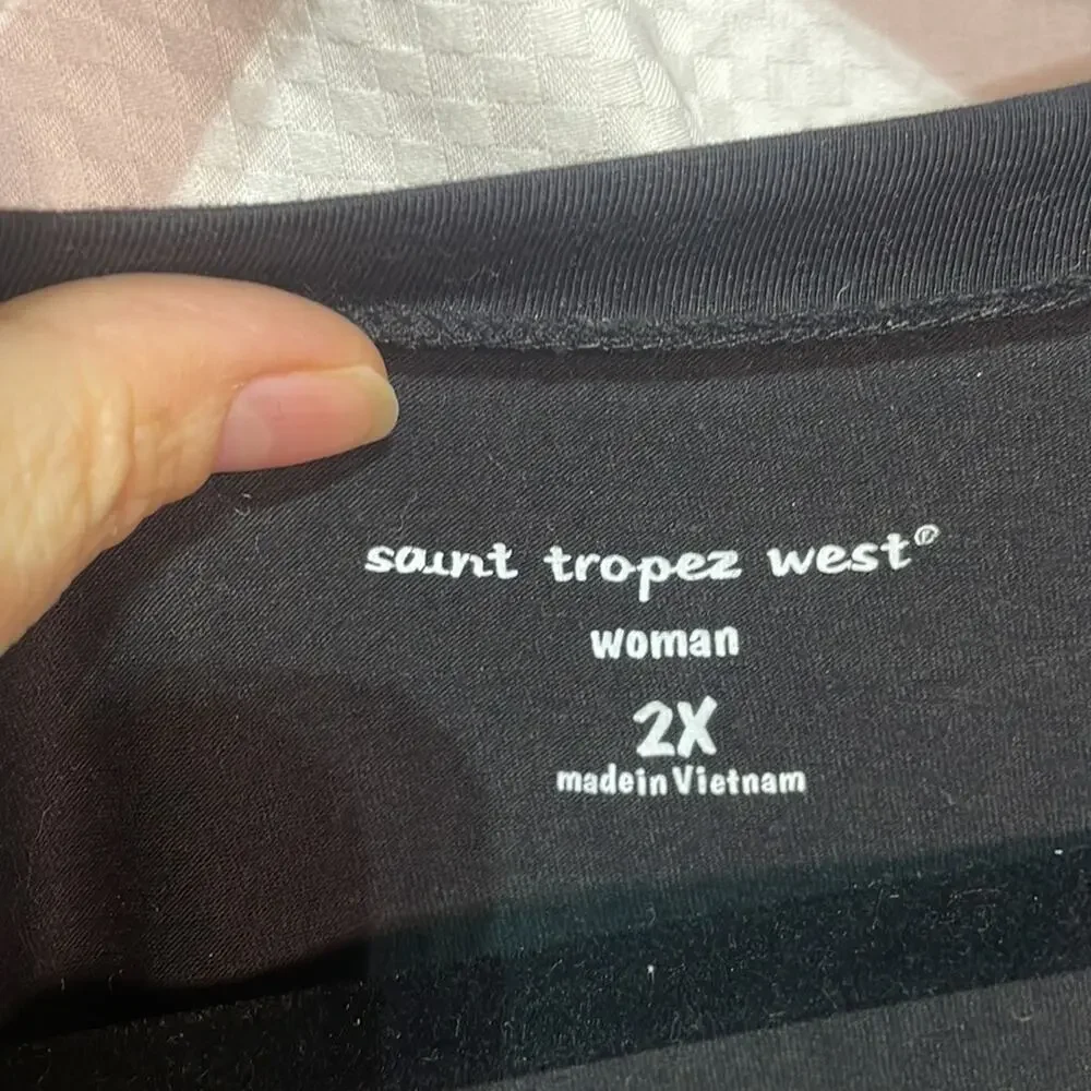 Saint Tropez West 2x black scoop neck with gathers nwot perfect